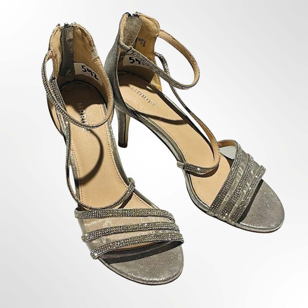 Maripé Ella Metallic Silver Glitter Strappy Stiletto Heel Sandals